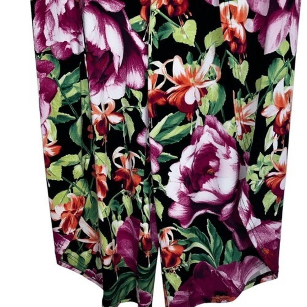G.I.L.I. Black Floral Wide Leg Pull On Knit Cape Pants NWOT Size XS - Picture 5 of 9